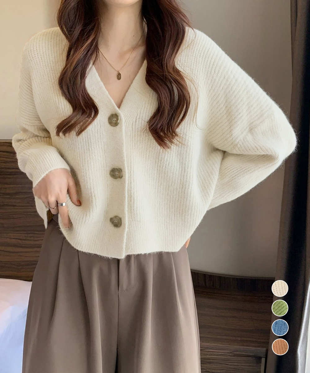 【日本倉庫即納】 ニットカーディガン Vネック 長袖秋冬服