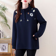 初回送料無料　スタンドカラー長袖スウェットトップス　レディースファッション人気トレンド