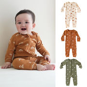 全3色[66-90cm] 北欧風デザイン ベビー用長袖ロンパース 秋新作 男女兼用 ジップアップカバーオール