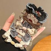 チェック フリル ヘアゴム ハイポニー レトロ 女性  5色