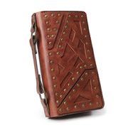 欧米風パンクロング財布 ダブルジップ＆2層仕切り スパイクチェーン付き ハイクオリティ クラッチバッグ