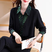 初回送料無料　プリントフェイク2枚長袖トップス　レディースファッション人気トレンド