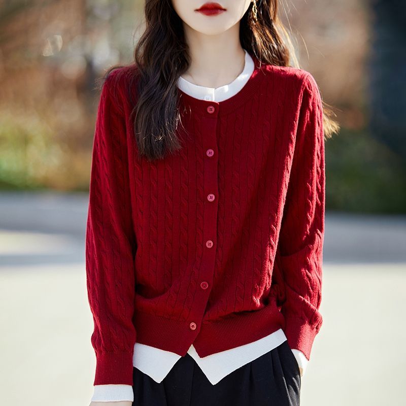 初回送料無料　ニットセーターフェイク2枚長袖トップス上着　レディースファッション人気トレンド