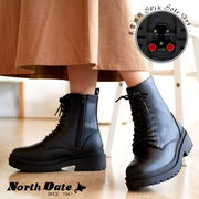 【2025年秋冬新作】レースアップブーツ 10ホール North Date あったかブーツ 歩きやすい スパイクON/OFF付
