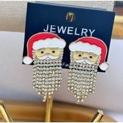 シンプルおしゃれ キラキラロングフリンジイヤリング サンタクロースイヤリング クリスマスアクセサリー
