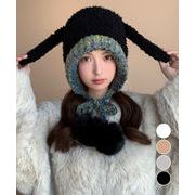 【日本倉庫即納】 うさぎ耳ニット帽 配色 レディース 小顔