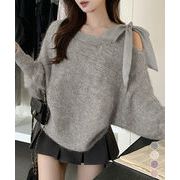 【日本倉庫即納】 ラメシャギーニットオフショルダートップス