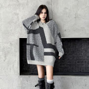 個性派クルーネックニットゆったりトップスレディース新作