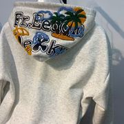 オシャレゆったり刺しゅうフード付きパーカー　レディース　裏起毛