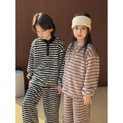 子供服　90~150cm　キッズパジャマ　ルームウェア    ボーダー柄　上下セット　韓国キッズ服