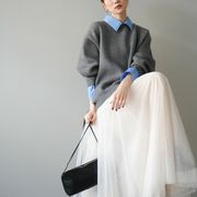 今季マストバイ   気質  ニット プルオーバー+メッシュフレア  ロングスカート  セットアップ