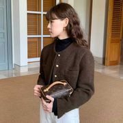 今季マストバイ   気質   おしゃれ  クルーネック　シャンブレー風　シングルボタン　コート