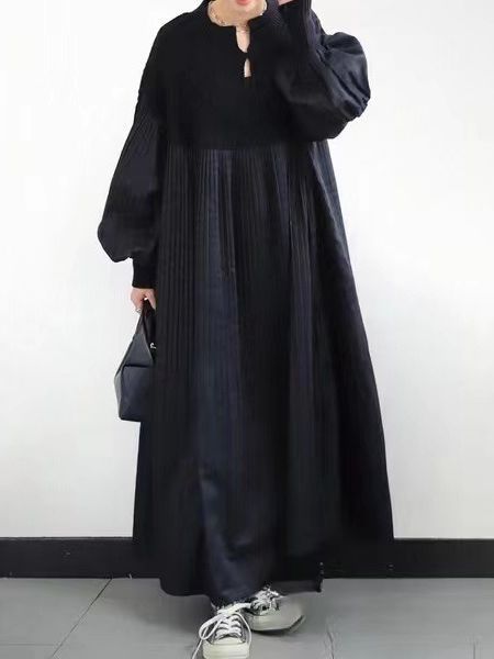 大きいサイズ レディース ワンピース 切り替え ロング丈ワンピース 長袖 お洒落 ゆったり 楽ちん