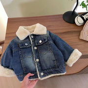 2025秋冬※デニムアウター 裏起毛 厚手 うさぎファー襟 ジャケット 男女兼用