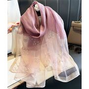 シースルー無地 フラワー パールビーズ付 大判ストール スカーフ　全3色　90565