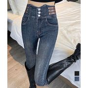 【日本倉庫即納】 ベルトデザイン スキニーデニムパンツ美脚