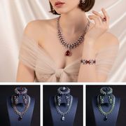 【キュービックジルコン】ゴージャスデザインネックレス、リング、ブレスレット、ピアスセットE190008