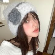 ★全4色★　ニット帽　ビーニー　フラワー　韓国帽子
