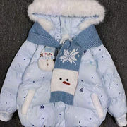 中綿コート レディース 雪だるま ファー マフラー付き 防寒 可愛い 冬 アウター