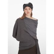 半高襟不規則シルエット バットスリーブニット 長袖プルオーバー 2026年春夏新作 女性用2色選択可能