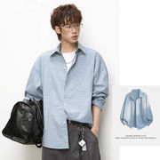 メンズ 配色チェック 長袖シャツ 春用 スモールチェック ゆったりシルエット カジュアル シャツアウター★