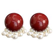 レーディス エレガント レッドパール フラワー デザインピアス　e0214