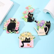 4色 花と猫 猫のブローチ  バッジピン  カラーピン 猫雑貨  猫関連アクセサリー