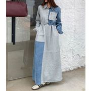【2025新作】ドロストデニム切替長袖ワンピース★衣料1587