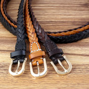 2026年新作 手編みレザーベルト トップグレイン牛革ピンバックル カジュアルレディースパンツベルト