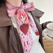 炎のハート柄ネクタイ、シャツアクセサリー、ユニセックスピンクのカジュアルアクセサリー、Y2K蝶ネクタイ