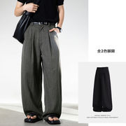 メンズ ヴィンテージストライプ スラックス 春新作 落ち感 ワイド ルーズ ストレートパンツ★全2色