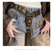 レトロなバックルベルト、ジーンズに合う新作ブラウンのスタッズベルト、韓国風ウエストチェーン