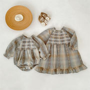 2026春新作　子供服　姉妹服　選べる2タイプ　立ち襟　長袖　ロンパース　ワンピース　可愛い　おしゃれ