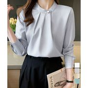 【日本倉庫即納】 シルク風ブラウス 長袖トップス きれいめ