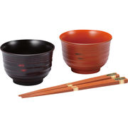 山中塗 根来・曙汁椀ペア（箸付） 2641