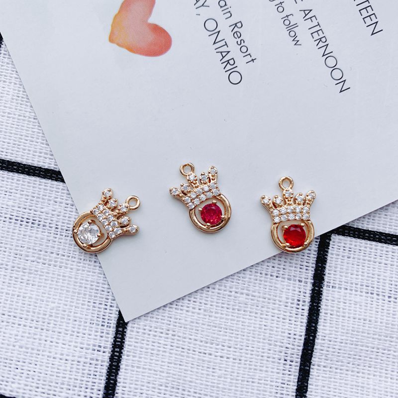 王冠チャーム アクセサリーパーツ ハンドメイド 手芸 ビジュー 宝石 クラウン ジルコン レッド ホワイト
