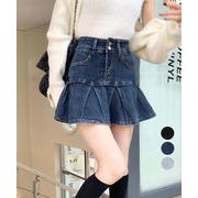 【日本倉庫即納】 プリーツデニムスカート韓国風ミニスカート