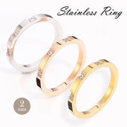 リング 指輪 2mm 3粒 キュービックジルコニア ステンレスリング ペアリング マリッジリング【国内即納】