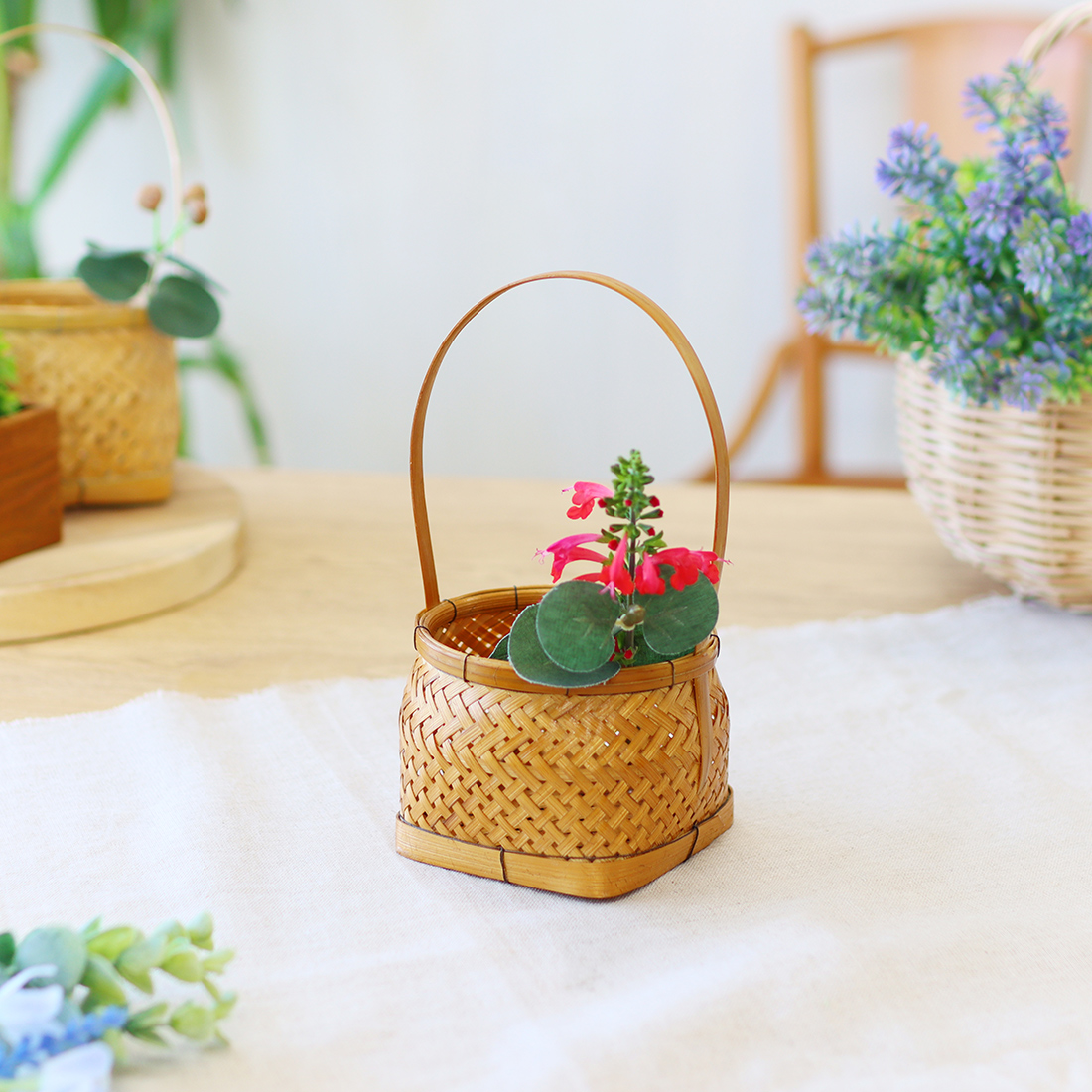 バンブー プラントホルダー 取っ手付き S[かごカゴバスケット天然素材竹植物アジアナチュラルハワイ26SS]