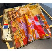 男女兼用 大判正方形 シルクコットン混 ボタニカル 幾何学柄 スカーフ 　05547