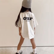 2026春※KRT☆ロング丈 半袖 コットンTシャツワンピース 両面プリントトップス 親子コーデ