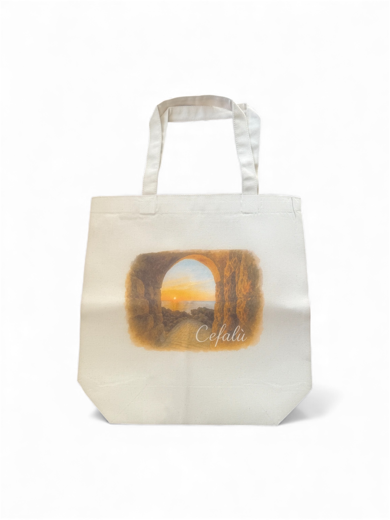 アートトートバッグ｜シチリア・チェファルーの夕景｜綿100％｜底マチ付きトート