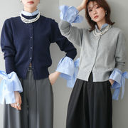 2026年新作 ニット カーディガン トップス レディース リボン切り替え おしゃれ 可愛い