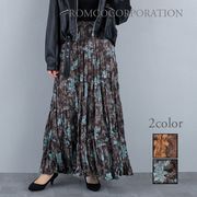 【2026新作商品♪】フラワープリントシャーリングティアードスカート