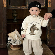 2026春秋子供服 可愛い ニットセーター&パンツ セットアップ 韓国風 ベビー服 キッズ服 [73~110cm]