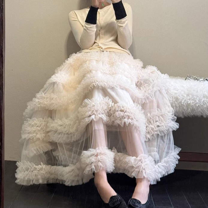 人気新作 スカート ロングスカート 体型カバー フレアスカート メッシュスカート Sweet 可愛い