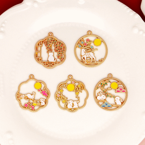 ハンドメイド サークルパーツ 透かパーツ 鶴 猫 透かしチャーム 和柄 フレームパーツ アクセサリーパーツ