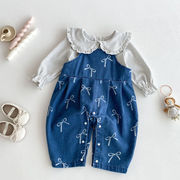 [66-100cm] ベビー服 春新作 セットアップ キッズ 韓国風 デニムサロペット 2点セット セパレート 上下