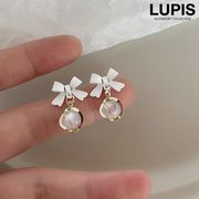 ピアス レディース リボン ドロップ ストーン 揺れる ニュアンス 大人 かわいい 華やか ガーリー