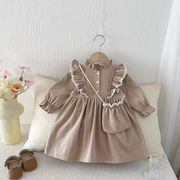 [73-110cm] 女の子 ワンピース キッズ 長袖 フリル襟 レトロ風 森ガール風 おしゃれ プリンセス 子供服